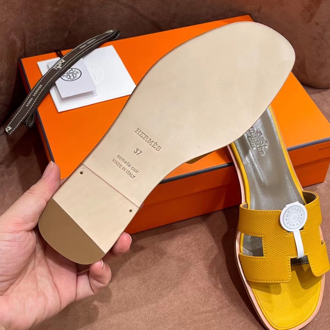 HERMES 爱马仕 H拖鞋 34-41码 原厂同步 进口真皮大底 全手工制作 9D 琥珀黄