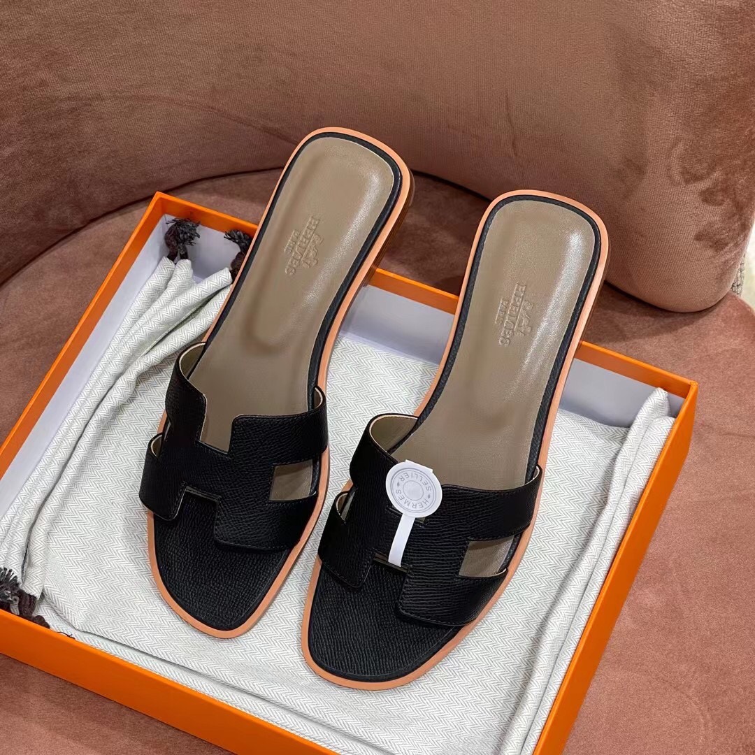 HERMES 爱马仕 H拖鞋 34-41码 原厂同步 进口真皮大底 全手工制作 89 Nior 经典黑