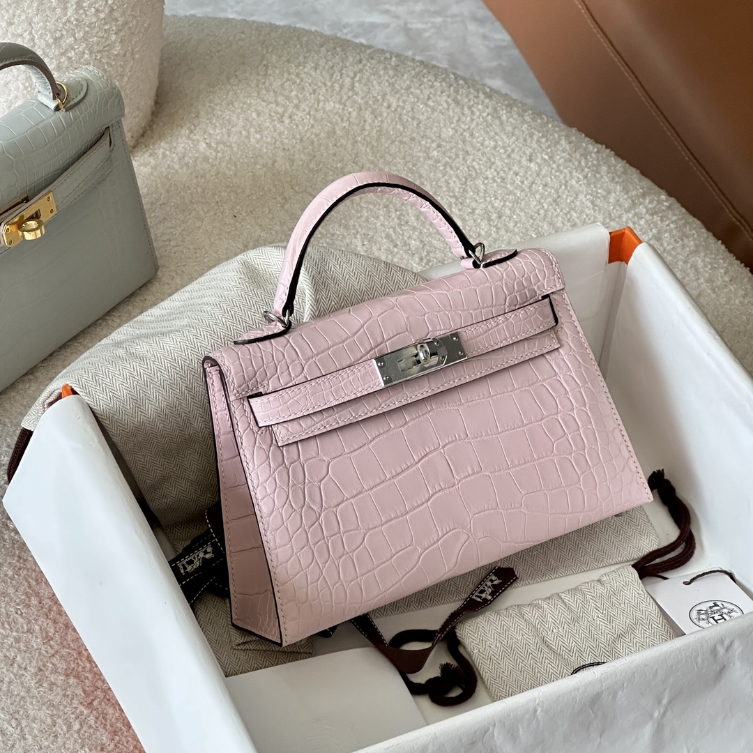 HERMES 爱马仕  MiniKelly 2 P9 Anemone 梦幻紫 鳄鱼皮 进口蜜蜡线 全手工制作