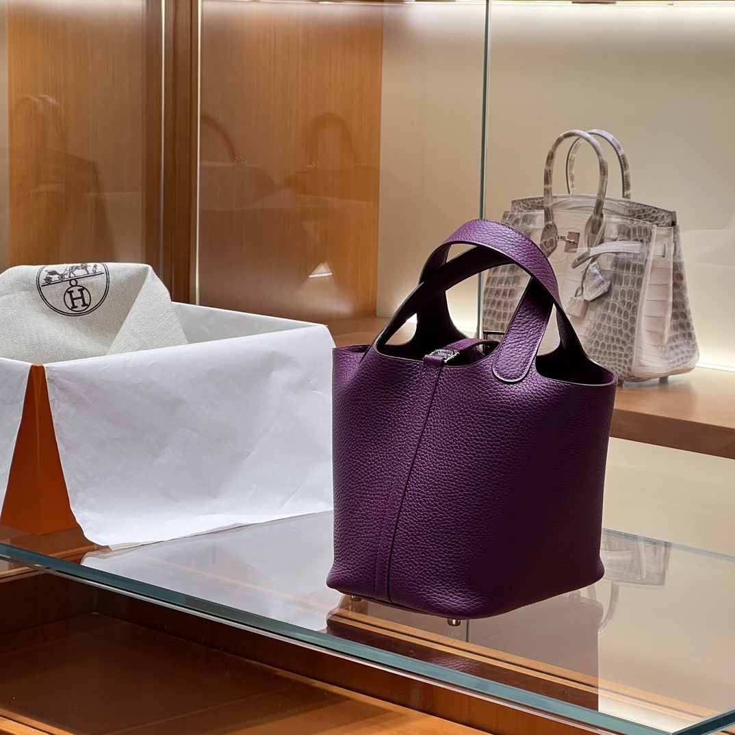 HERMES 爱马仕官网推荐 菜篮子 Picotin 纯手工 P9 Anemone 银莲花紫 TC皮 进口蜜蜡线 全手工制作