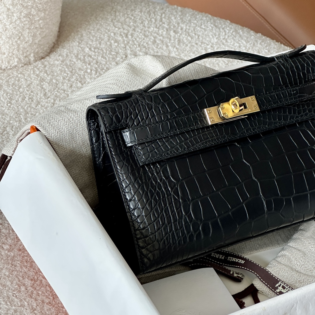 HERMES 爱马仕  MiniKelly 1 89 Nior 经典黑 鳄鱼皮 进口蜜蜡线 全手工制作