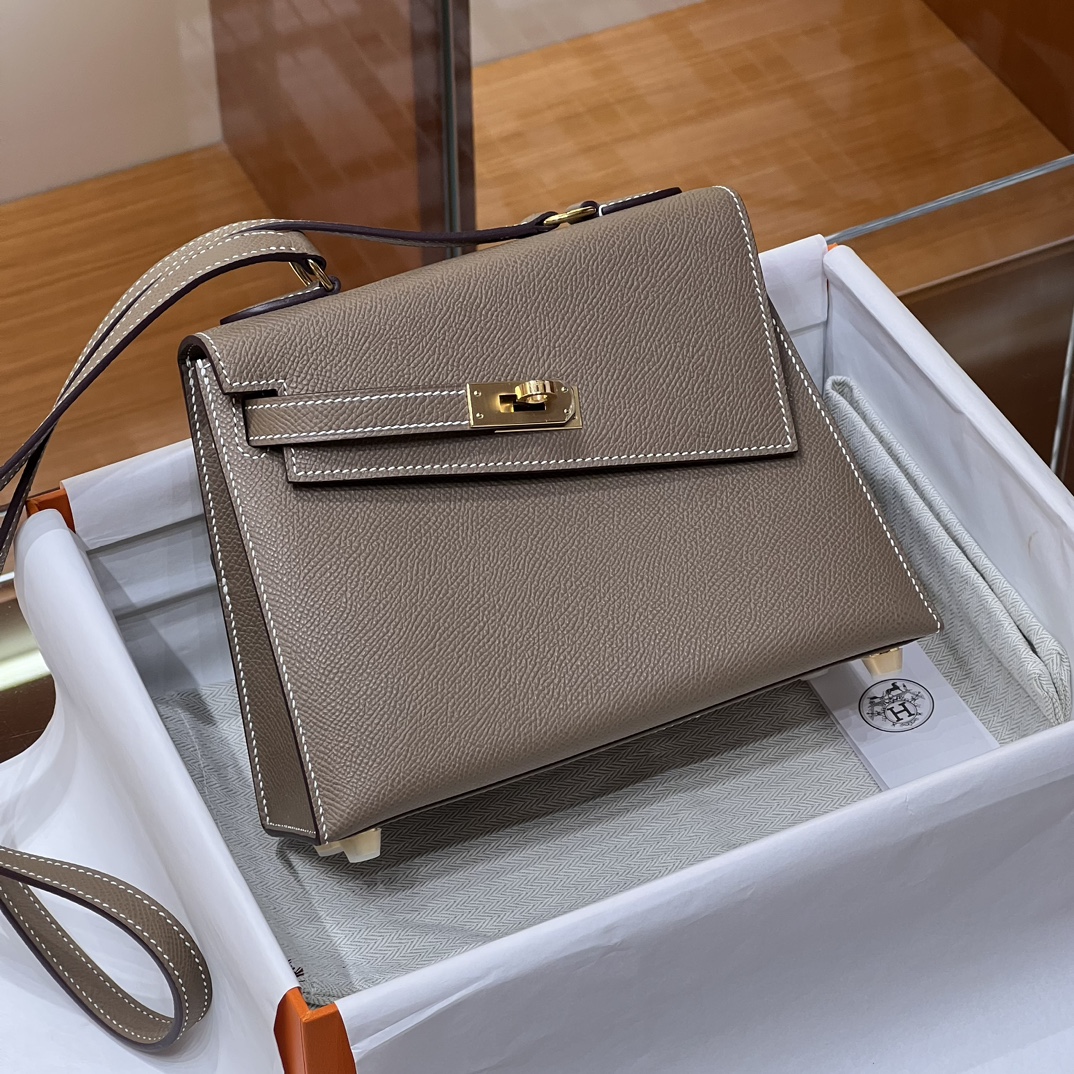 HERMES 爱马仕 Kelly Desorder 双面Kelly Epsom 8C Gri Elephant 大象灰 进口蜜蜡线 全手工制作