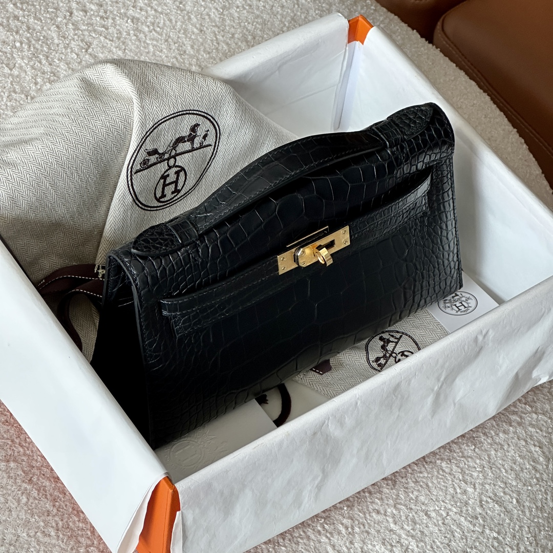 HERMES 爱马仕  MiniKelly 1 89 Nior 经典黑 鳄鱼皮 进口蜜蜡线 全手工制作