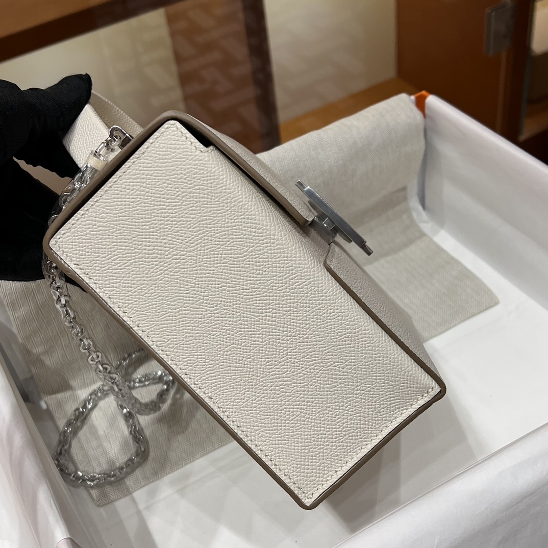 HERMES 爱马仕 Cinhetic 走秀款盒子包 10 Craie 奶昔白 Epsom 进口蜜蜡线 全手工制作