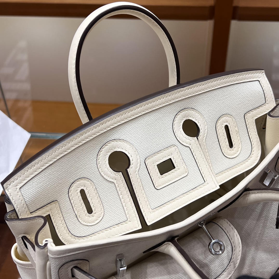HERMES 爱马仕 Birkin Cargo 25cm 10 Craie 奶昔白 进口蜜蜡线 全手工制作