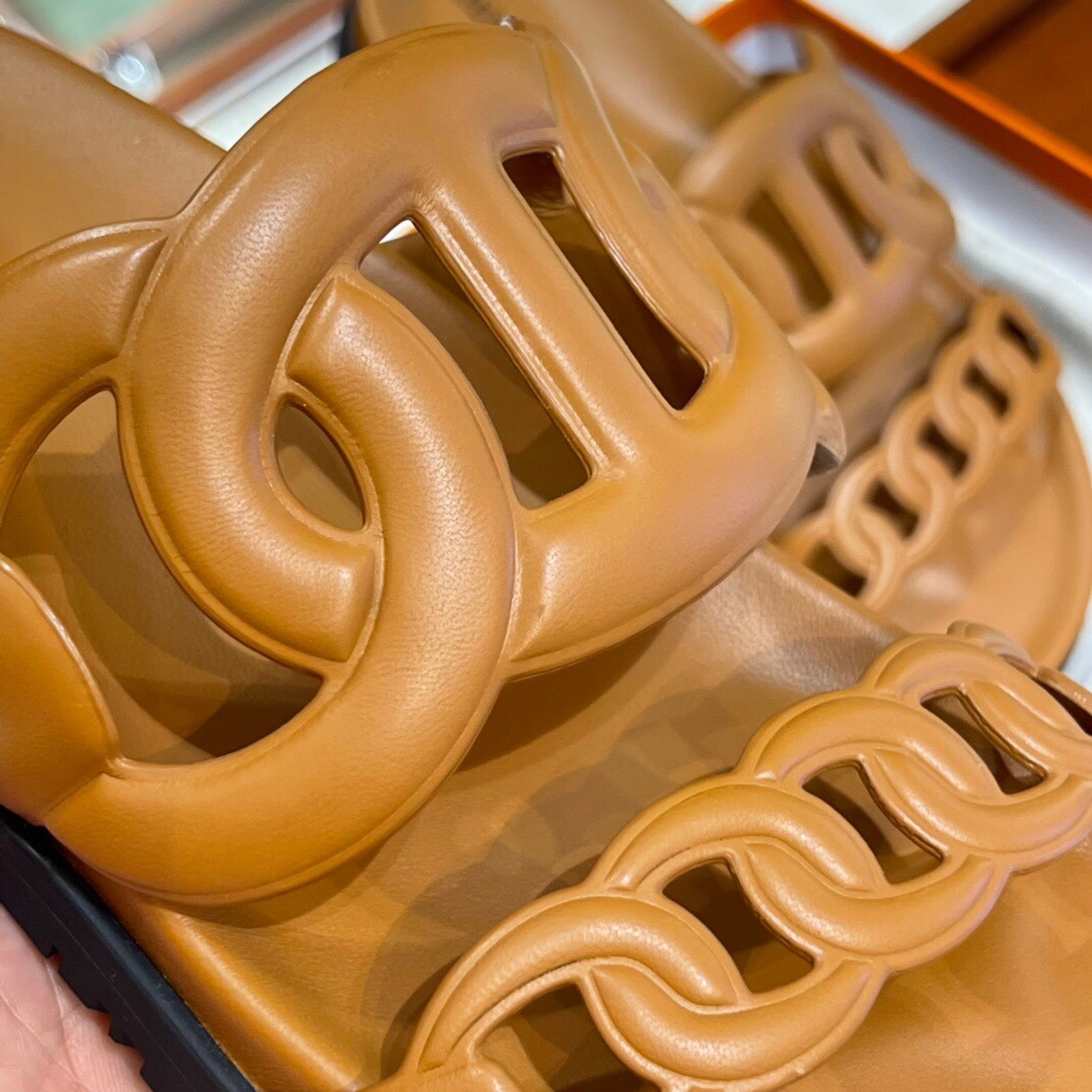 HERMES 爱马仕 猪鼻子拖鞋 34-41码 原厂同步 进口真皮大底 全手工制作 CK37金棕色