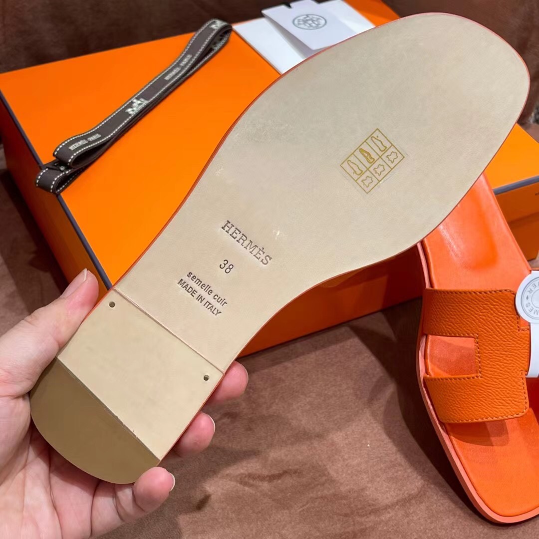 HERMES 爱马仕 H拖鞋 34-41码 原厂同步 进口真皮大底 全手工制作 93 Orange 橙色