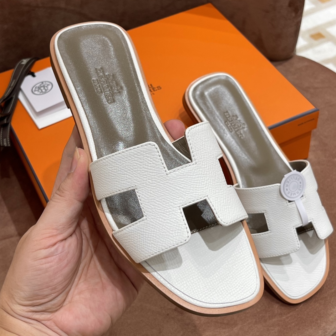 HERMES 爱马仕 H拖鞋 34-41码 原厂同步 进口真皮大底 全手工制作 01 Blanc 白色