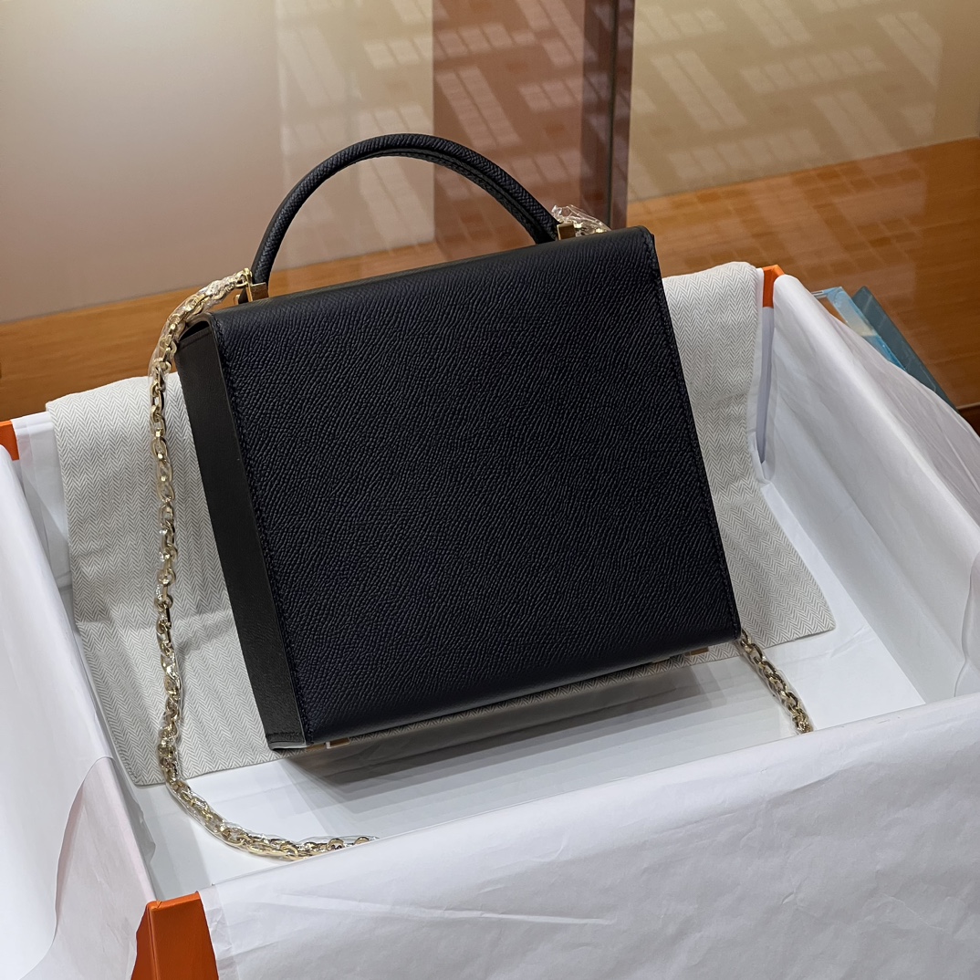 HERMES 爱马仕 Cinhetic 走秀款盒子包 89 Nior 经典黑 Epsom 进口蜜蜡线 全手工制作