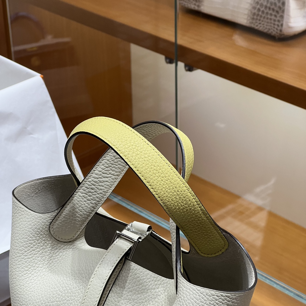 HERMES 爱马仕官网推荐 菜篮子 Picotin 纯手工 10 Craie奶昔白 1Z Jaune Poussin小鸡黄 TC皮 进口蜜蜡线 全手工制作