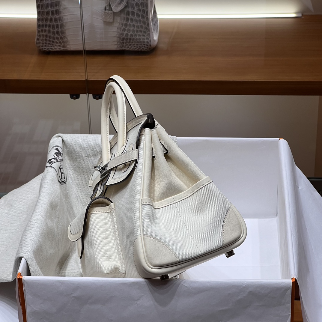 HERMES 爱马仕 Birkin Cargo 25cm 10 Craie 奶昔白 进口蜜蜡线 全手工制作