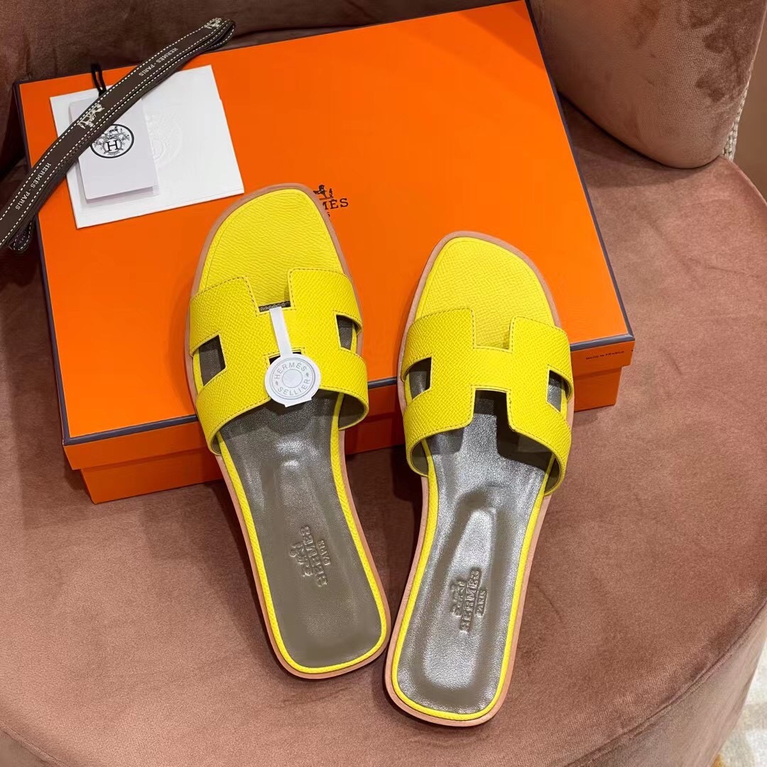 HERMES 爱马仕 H拖鞋 34-41码 原厂同步 进口真皮大底 全手工制作 9N Citron 柠檬黄