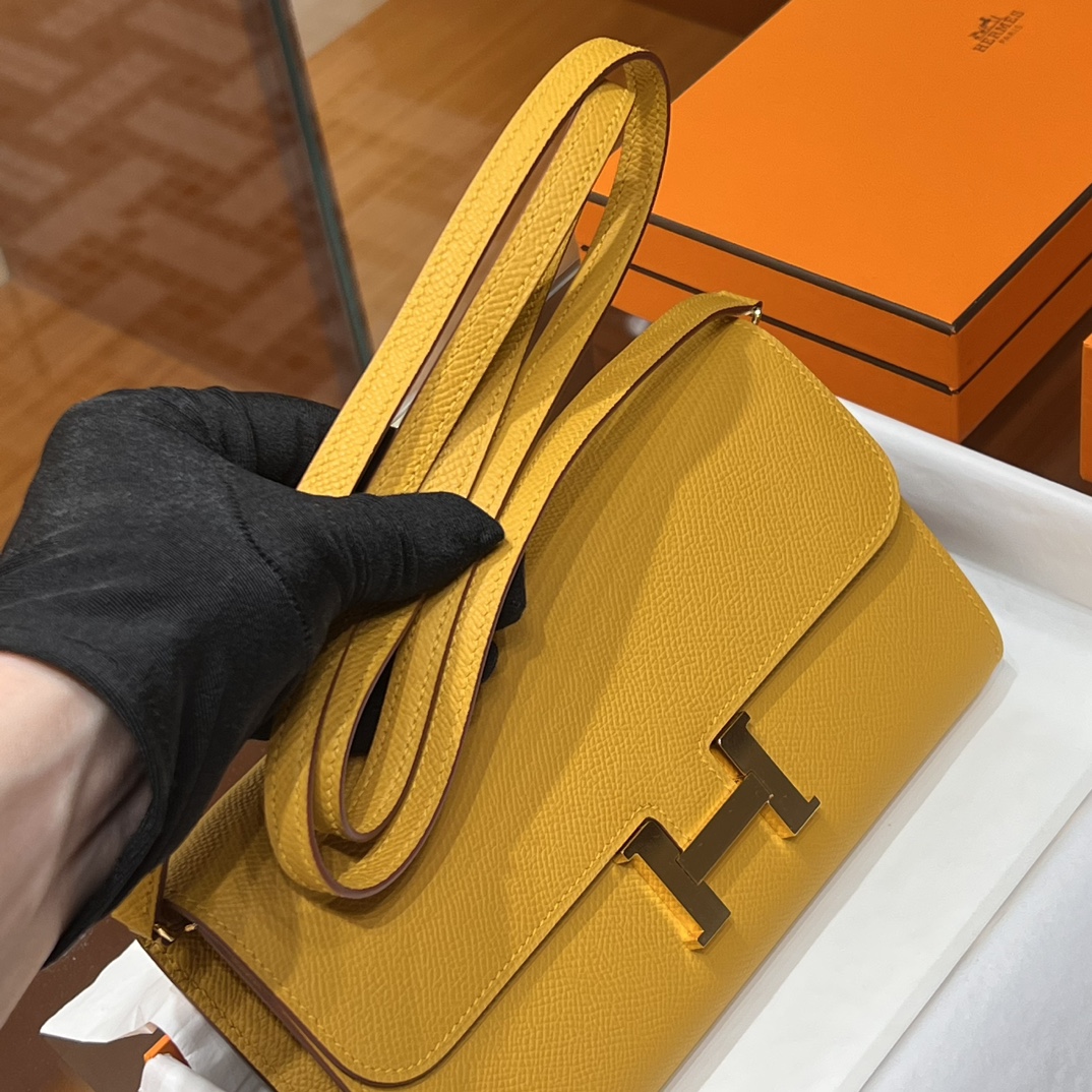 铂金女王 HERMES 爱马仕  Constance To Go  Espom皮 19cm 琥珀黄 进口蜜蜡线 全手工制作