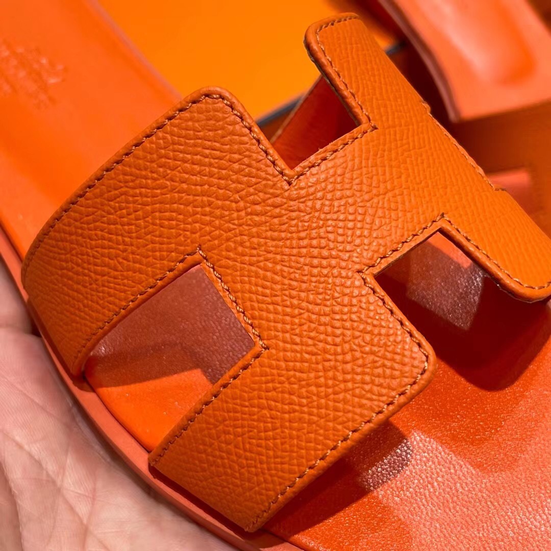 HERMES 爱马仕 H拖鞋 34-41码 原厂同步 进口真皮大底 全手工制作 93 Orange 橙色