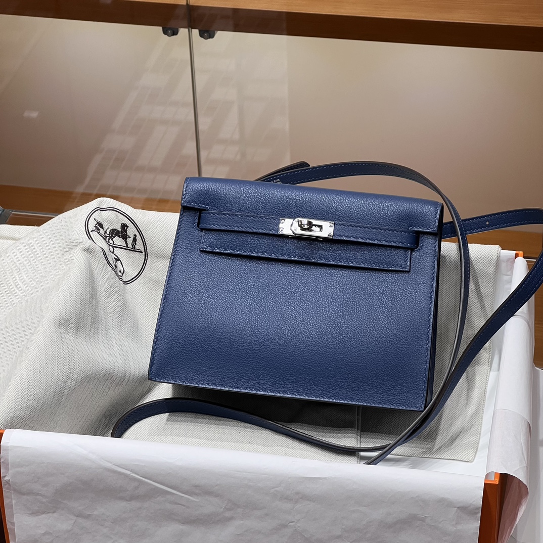 Birkinmm 铂金女王 HERMES 爱马仕 Kellydanse 22cm Evercolor皮 Blue agate R2玛瑙蓝 进口蜜蜡线 全手工制作