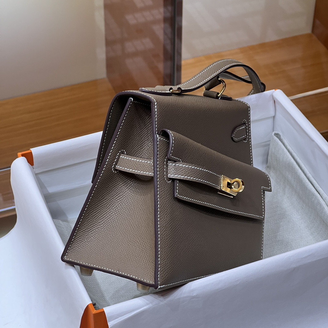 HERMES 爱马仕 Kelly Desorder 双面Kelly Epsom 8C Gri Elephant 大象灰 进口蜜蜡线 全手工制作