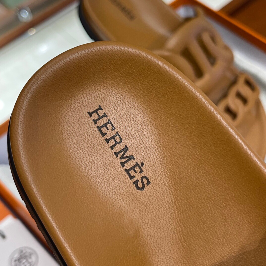 HERMES 爱马仕 猪鼻子拖鞋 34-41码 原厂同步 进口真皮大底 全手工制作 CK37金棕色