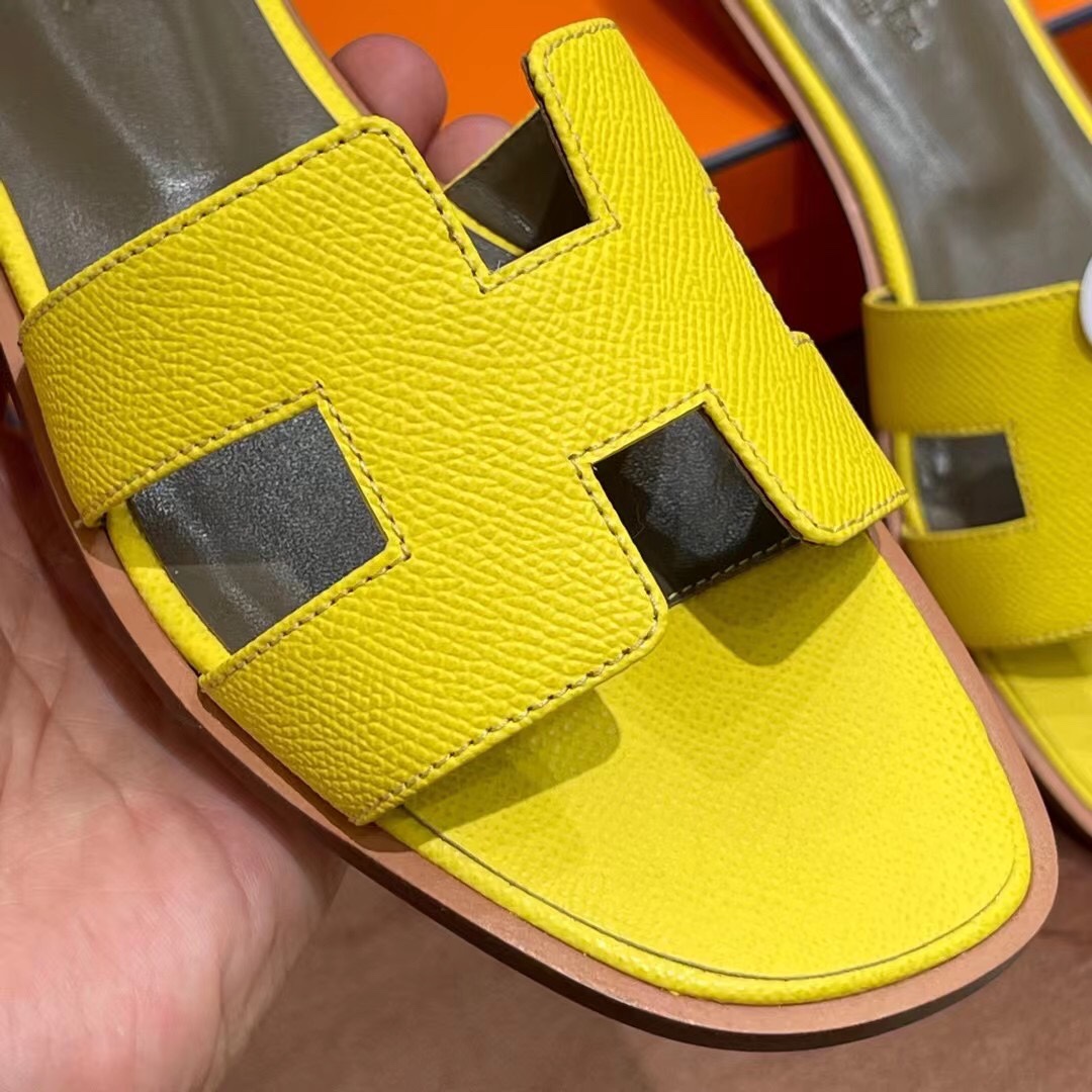 HERMES 爱马仕 H拖鞋 34-41码 原厂同步 进口真皮大底 全手工制作 9N Citron 柠檬黄
