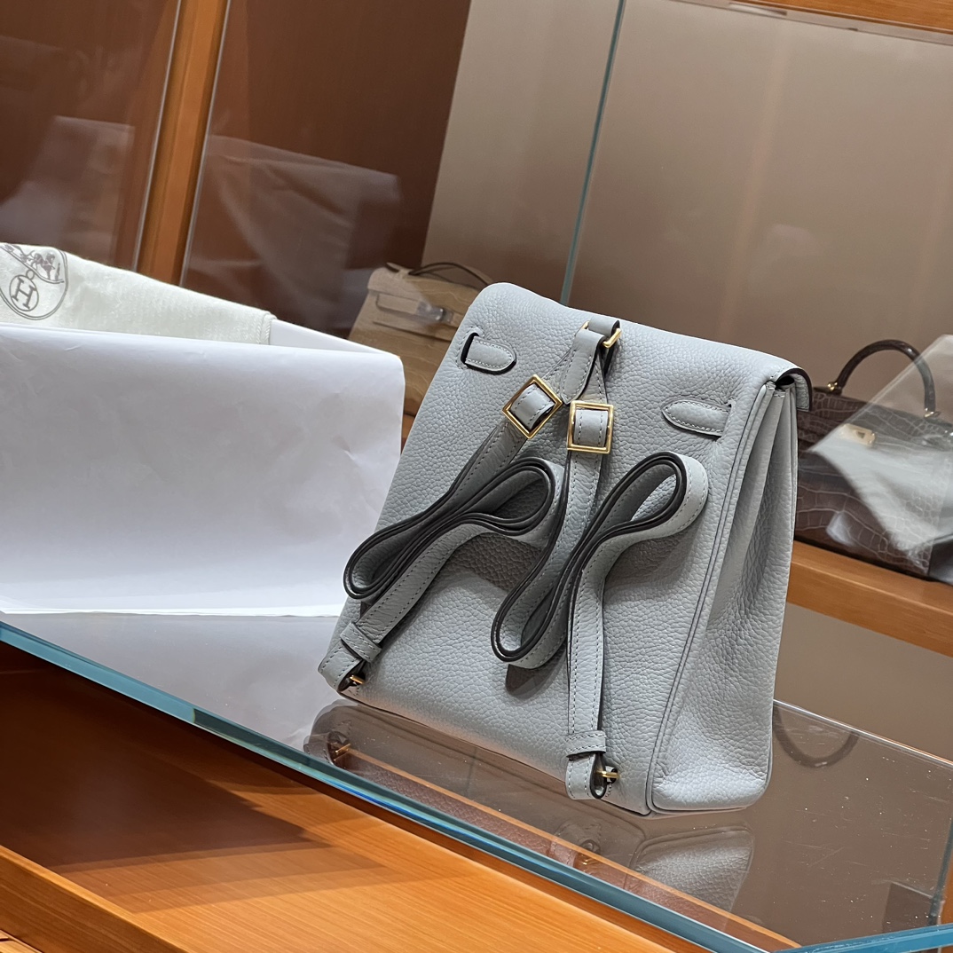 HERMES 爱马仕官网推荐 Kelly ado 双肩背包 21cm S2 Trench风衣灰 Togo皮 进口蜜蜡线 全手工制作