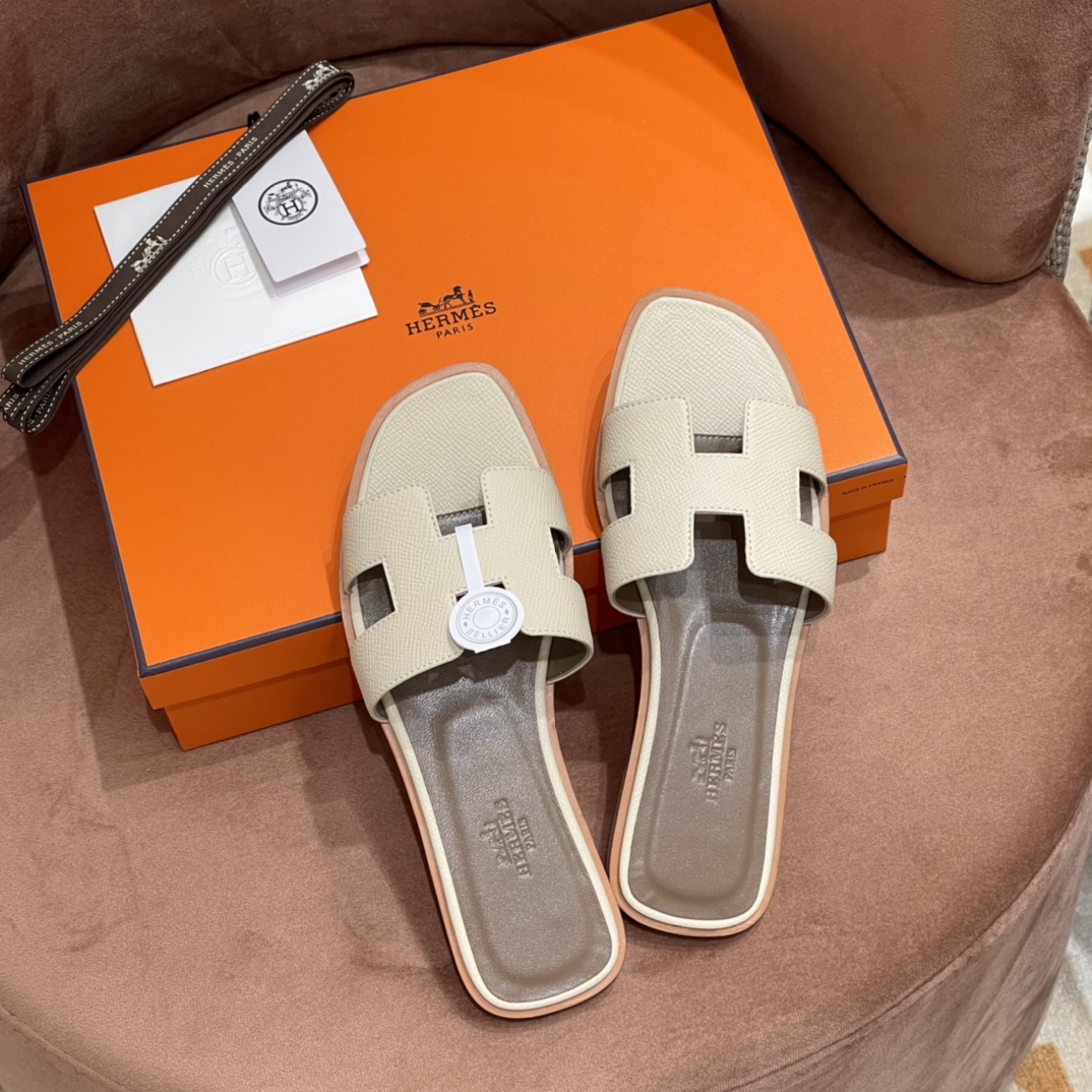 HERMES 爱马仕 H拖鞋 34-41码 原厂同步 进口真皮大底 全手工制作 10 Craie奶昔白