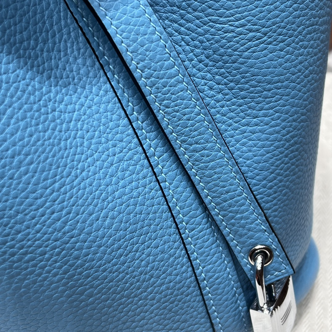 HERMES 爱马仕官网推荐 菜篮子 Picotin 纯手工 0F 佛罗里达蓝 TC皮 进口蜜蜡线 全手工制作