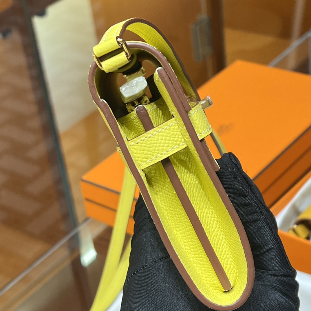 铂金女王 HERMES 爱马仕  Kelly to go Espom皮 19cm 9N Citron 柠檬黄 进口蜜蜡线 全手工制作