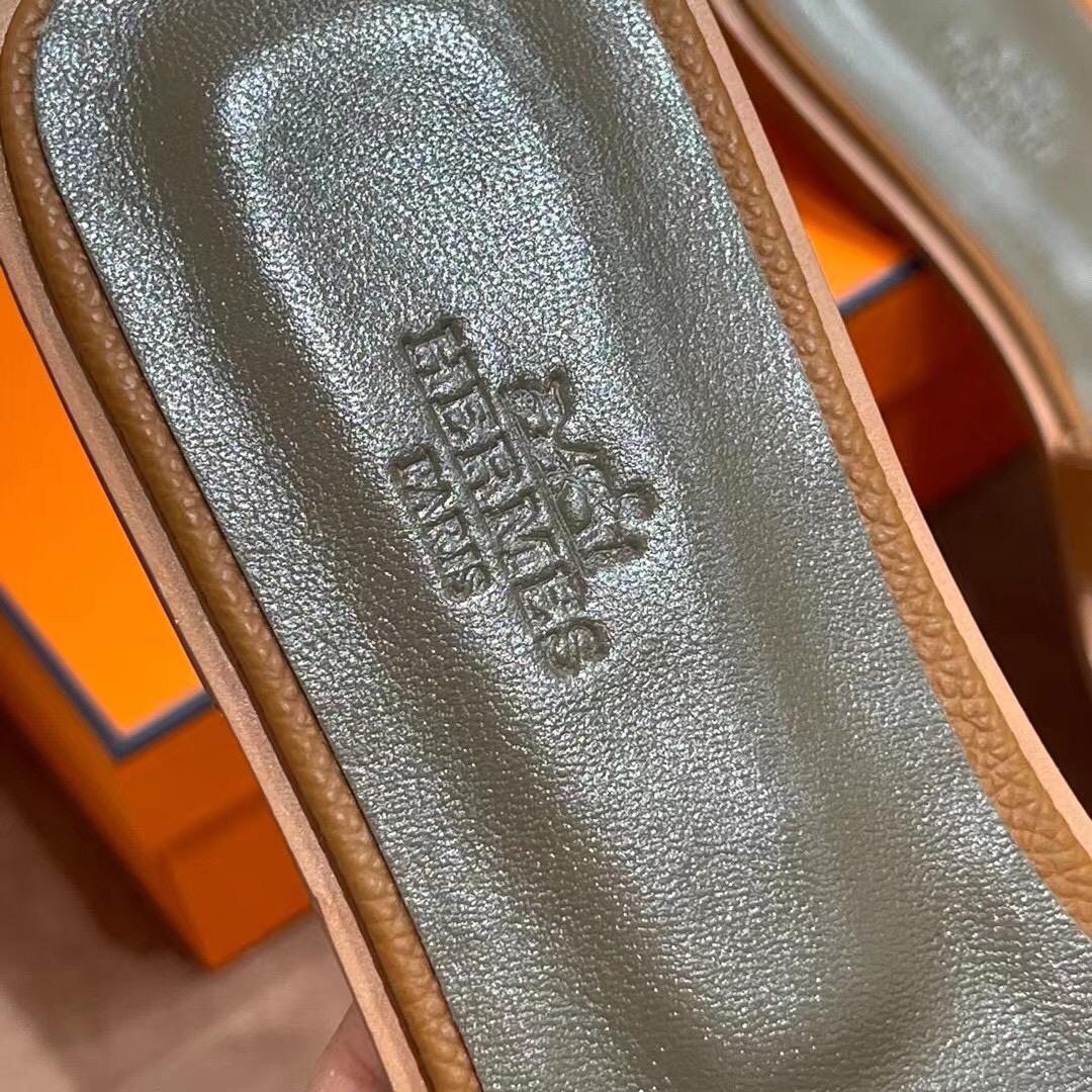 HERMES 爱马仕 H拖鞋 34-41码 原厂同步 进口真皮大底 全手工制作 CK37 金棕色
