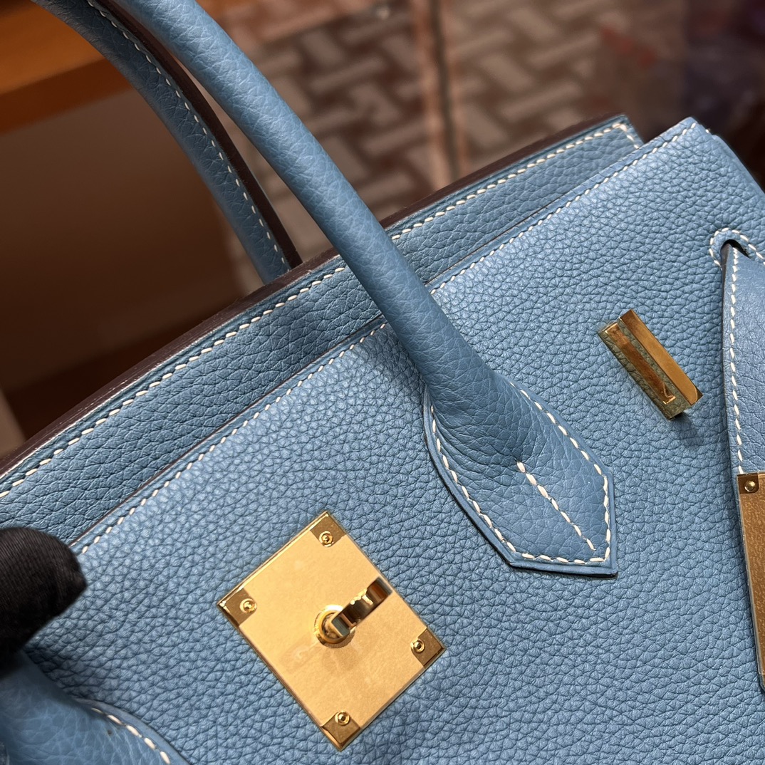 HERMES 爱马仕 Birkin 25cm 75 Blue Jean牛仔蓝 进口蜜蜡线 全手工制作