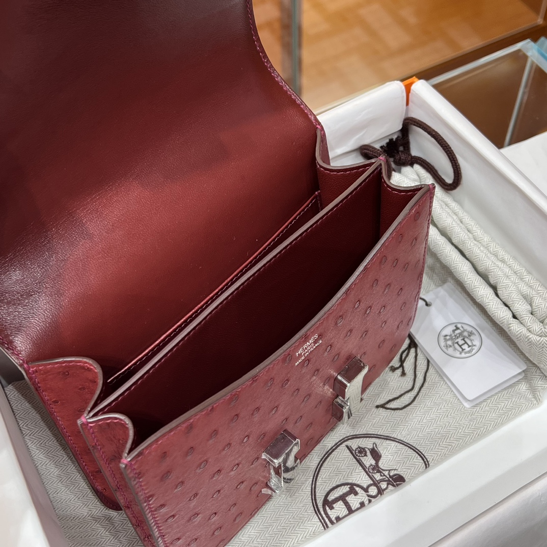 HERMES 爱马仕 【现货】Constance 19CM 57 Bordeaux波尔多红 Ostrich 鸵鸟皮 现货 进口蜜蜡线 全手工制作 铂金女王 Birkinmm