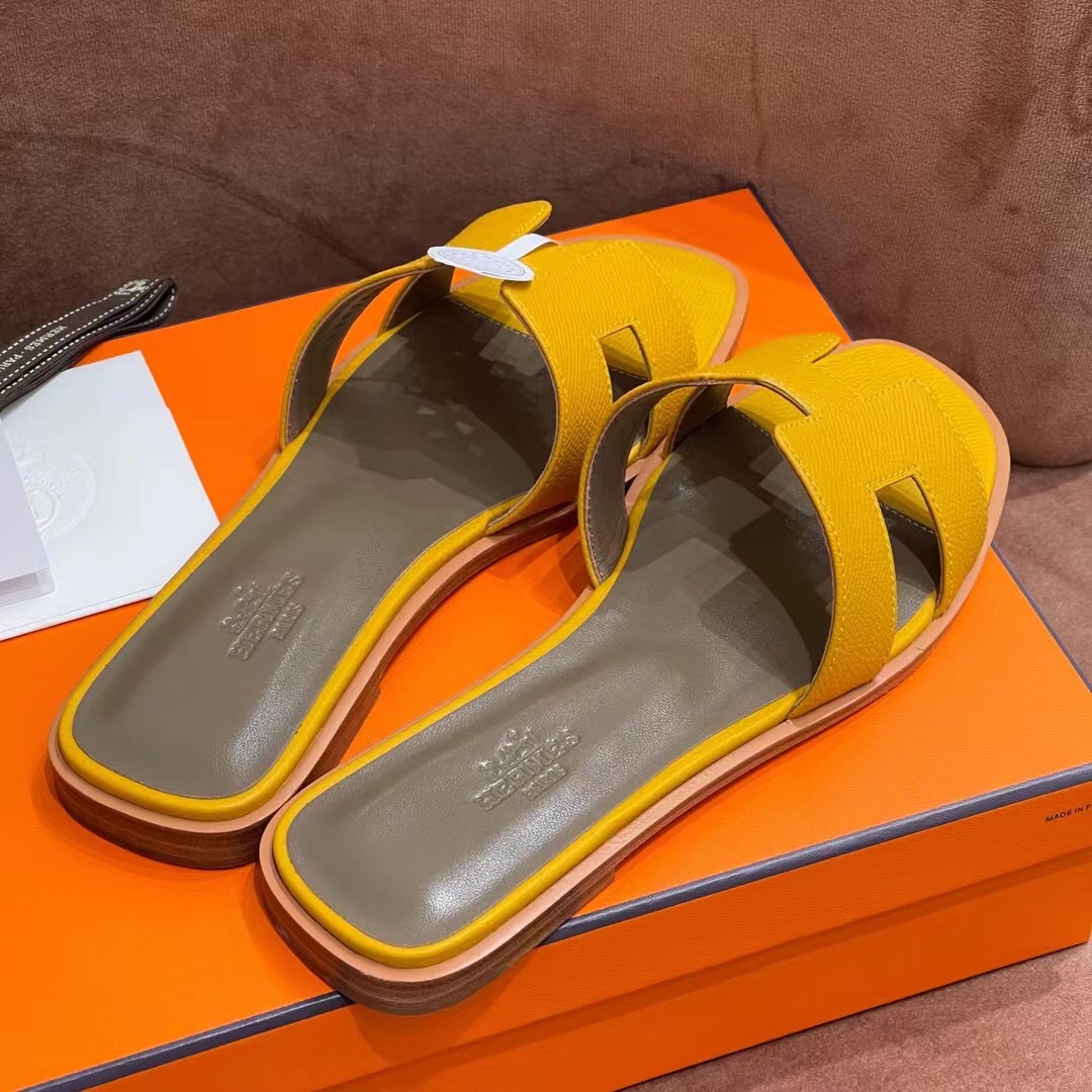 HERMES 爱马仕 H拖鞋 34-41码 原厂同步 进口真皮大底 全手工制作 9D 琥珀黄
