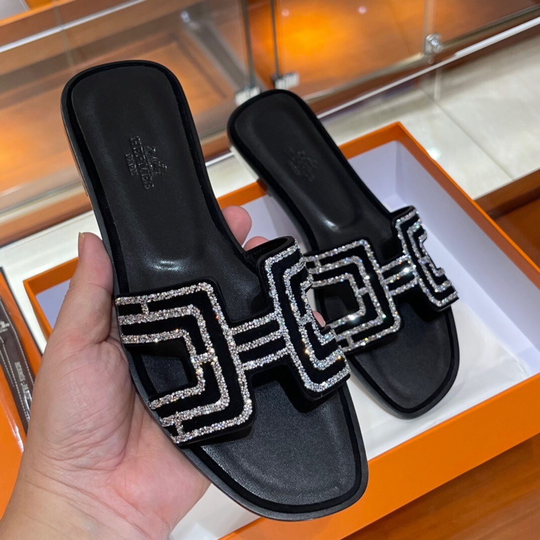 HERMES 爱马仕 拖鞋 34-41码 原厂同步水钻女鞋 进口真皮大底 全手工制作