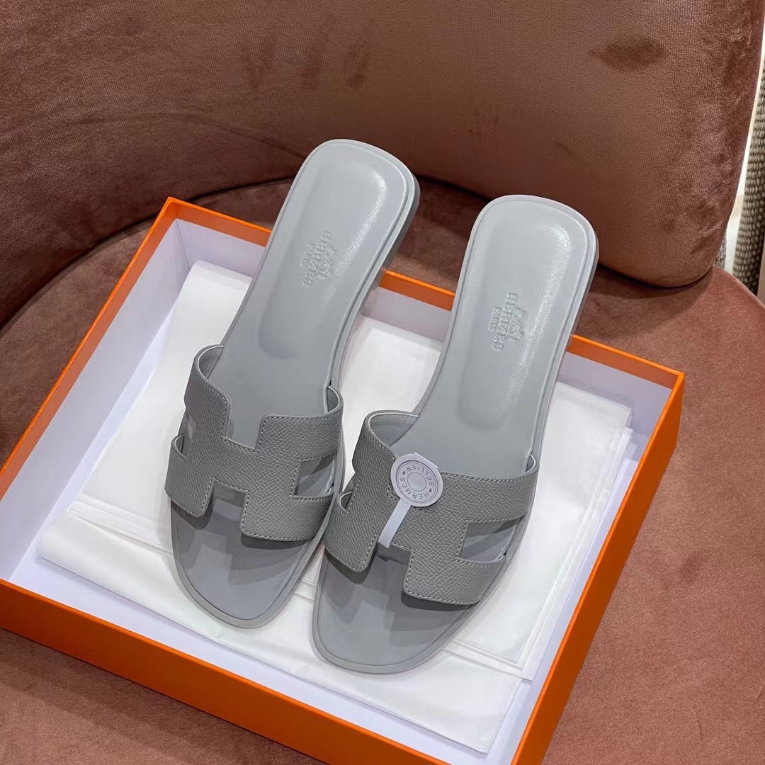 HERMES 爱马仕 H拖鞋 34-41码 原厂同步 进口真皮大底 全手工制作 0T 冰川灰