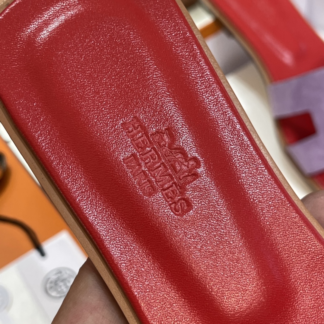 HERMES 爱马仕 H拖鞋 34-41码 原厂同步 进口真皮大底 全手工制作 S5 Rouge Tomate 法拉利红拼96 violet紫罗兰