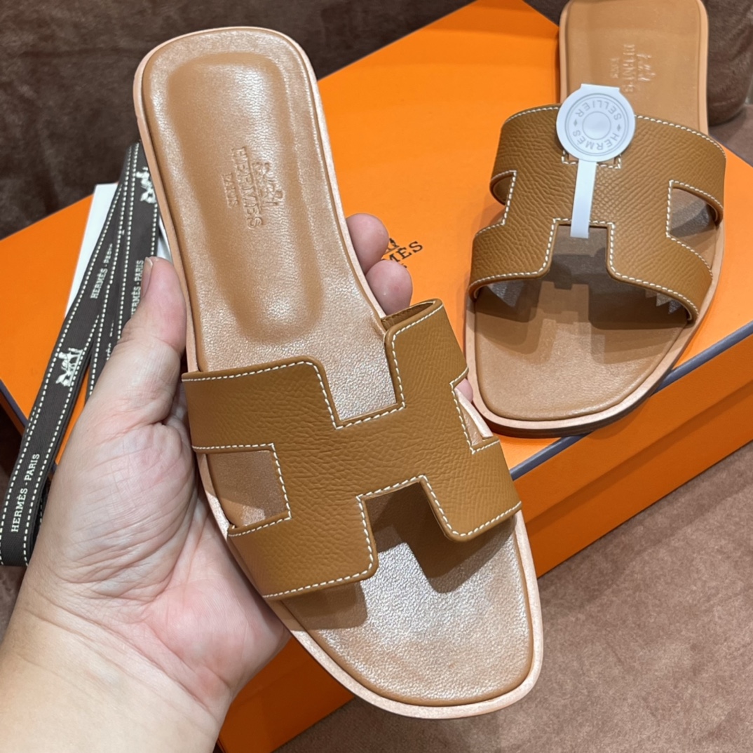 HERMES 爱马仕 H拖鞋 34-41码 原厂同步 进口真皮大底 全手工制作 28 Caremel焦糖色