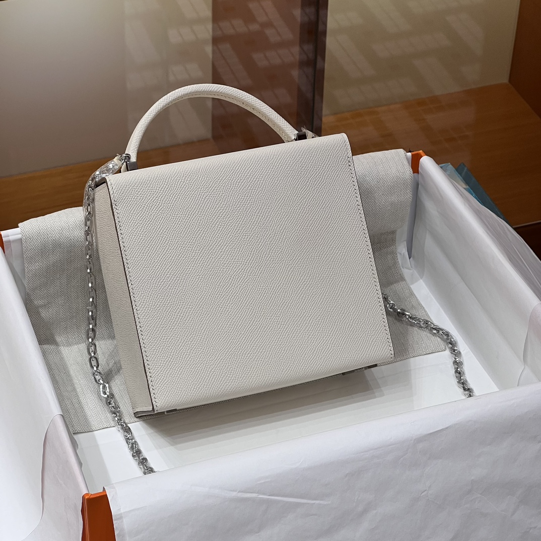 HERMES 爱马仕 Cinhetic 走秀款盒子包 10 Craie 奶昔白 Epsom 进口蜜蜡线 全手工制作
