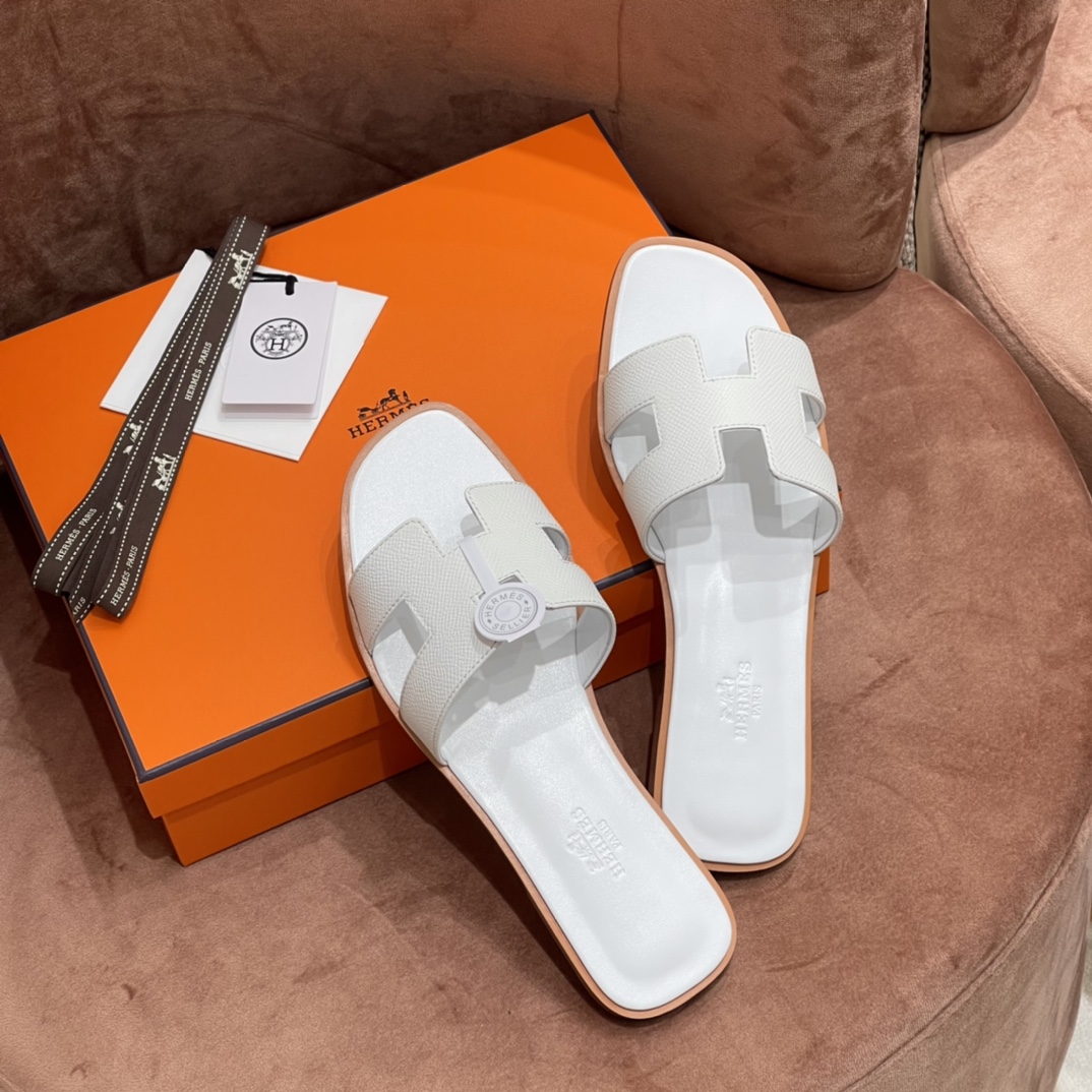 HERMES 爱马仕 H拖鞋 34-41码 原厂同步 进口真皮大底 全手工制作 01 Blanc 纯白色