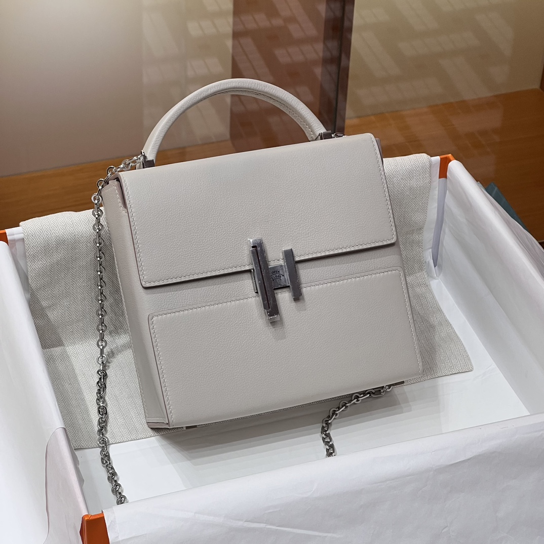 HERMES 爱马仕 Cinhetic 走秀款盒子包 10 Craie 奶昔白 Evercolor 进口蜜蜡线 全手工制作