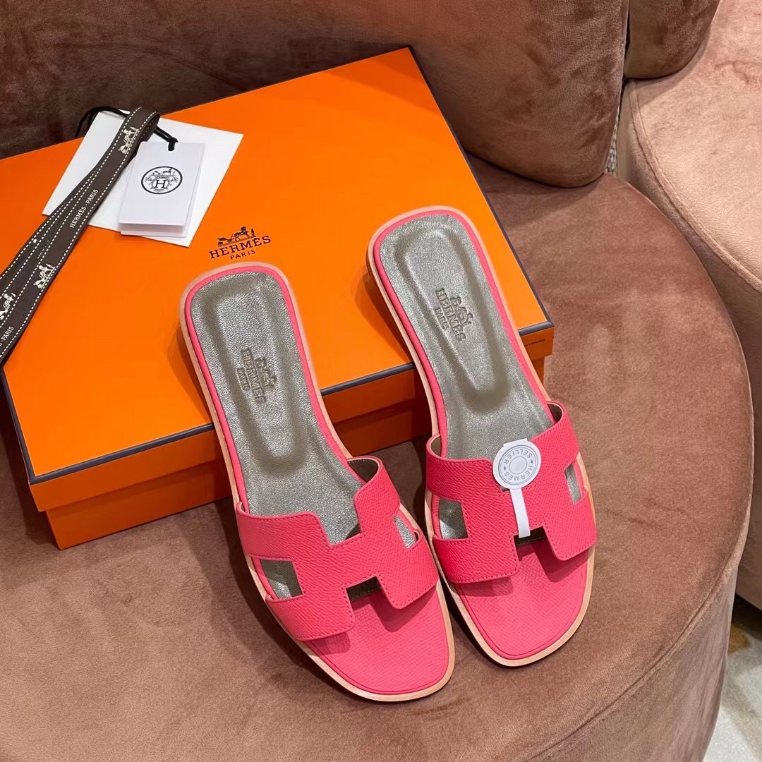 HERMES 爱马仕 H拖鞋 34-41码 原厂同步 进口真皮大底 全手工制作 U5 Rose eLipstick唇膏粉
