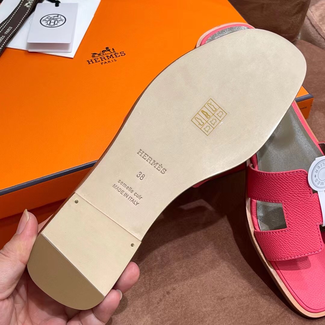 HERMES 爱马仕 H拖鞋 34-41码 原厂同步 进口真皮大底 全手工制作 U5 Rose eLipstick唇膏粉