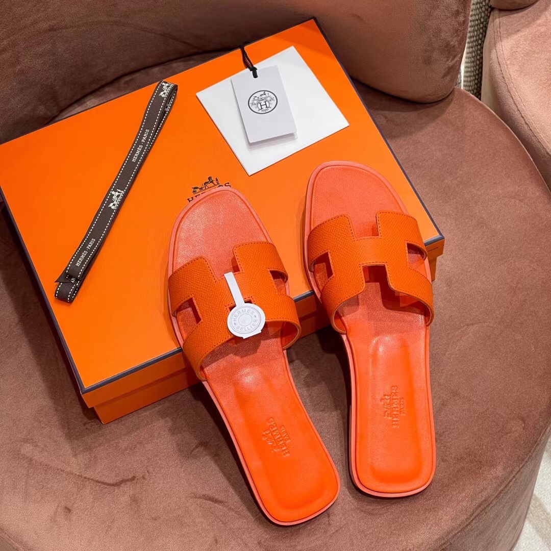 HERMES 爱马仕 H拖鞋 34-41码 原厂同步 进口真皮大底 全手工制作 93 Orange 橙色