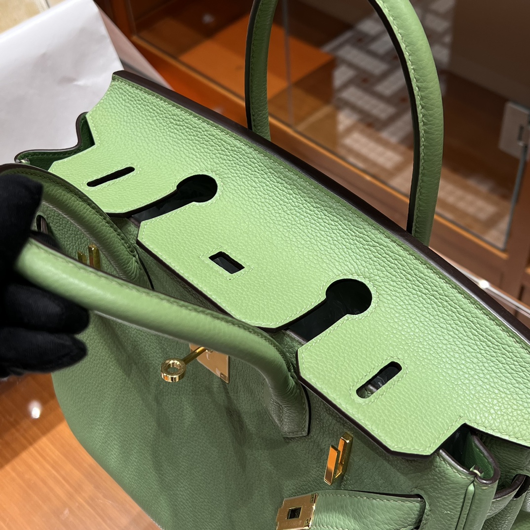 HERMES 爱马仕 Birkin 25cm 3i 牛油果绿 进口蜜蜡线 全手工制作