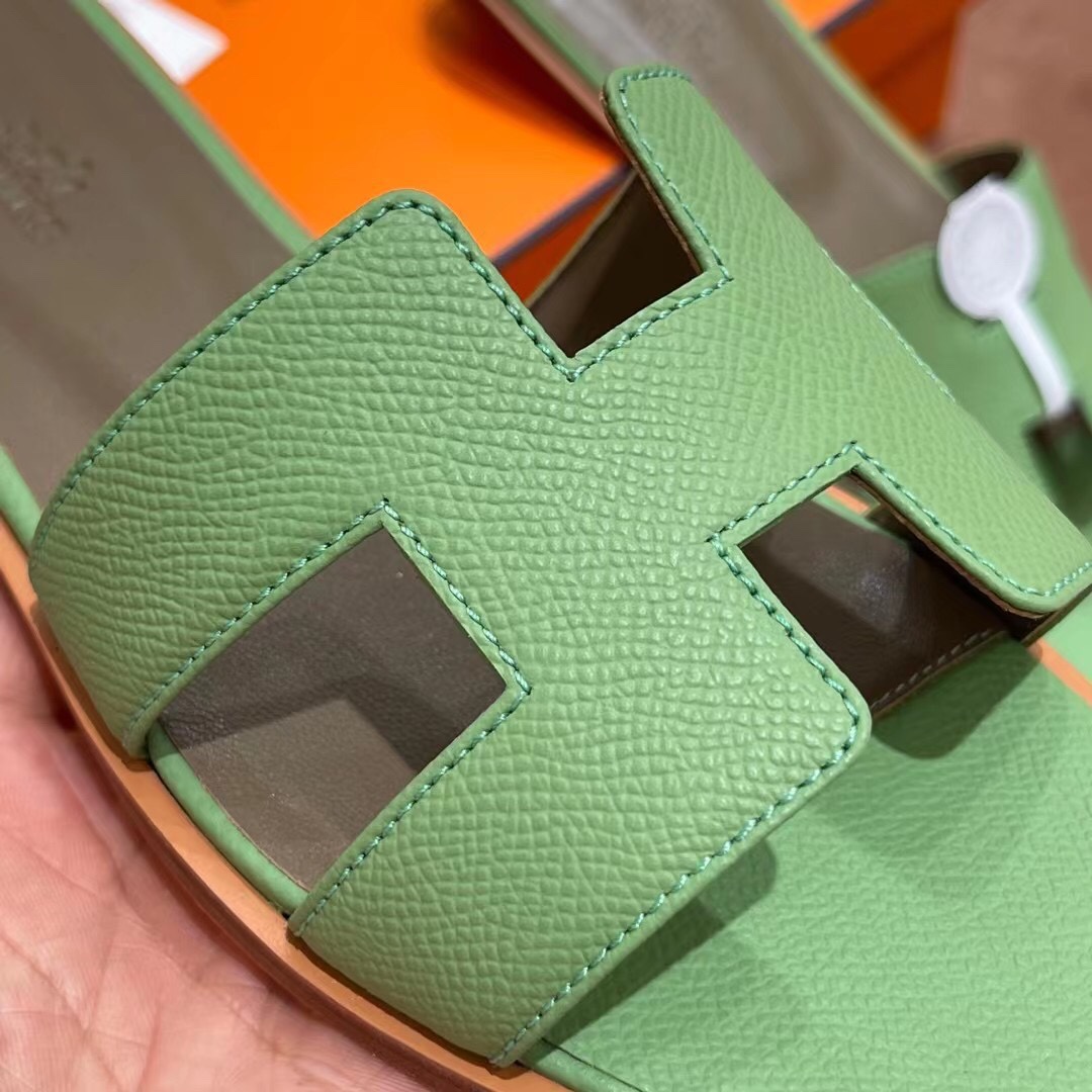 HERMES 爱马仕 H拖鞋 34-41码 原厂同步 进口真皮大底 全手工制作 3i 牛油果绿