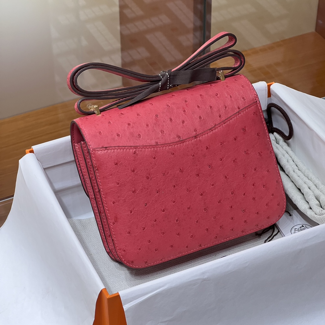 HERMES 爱马仕 【现货】Constance 19CM 5J Fushsia悬铃花紫/桃红色 Ostrich 鸵鸟皮 现货 进口蜜蜡线 全手工制作 铂金女王 Birkinmm