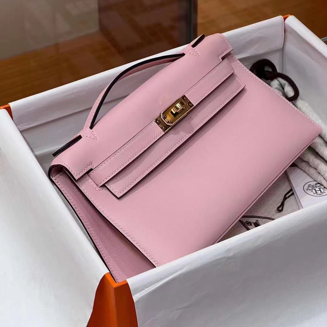 铂金女王 HERMES 爱马仕  MiniKelly 1 3Q Rose Saiura樱花粉 Swift皮 进口蜜蜡线 全手工制作