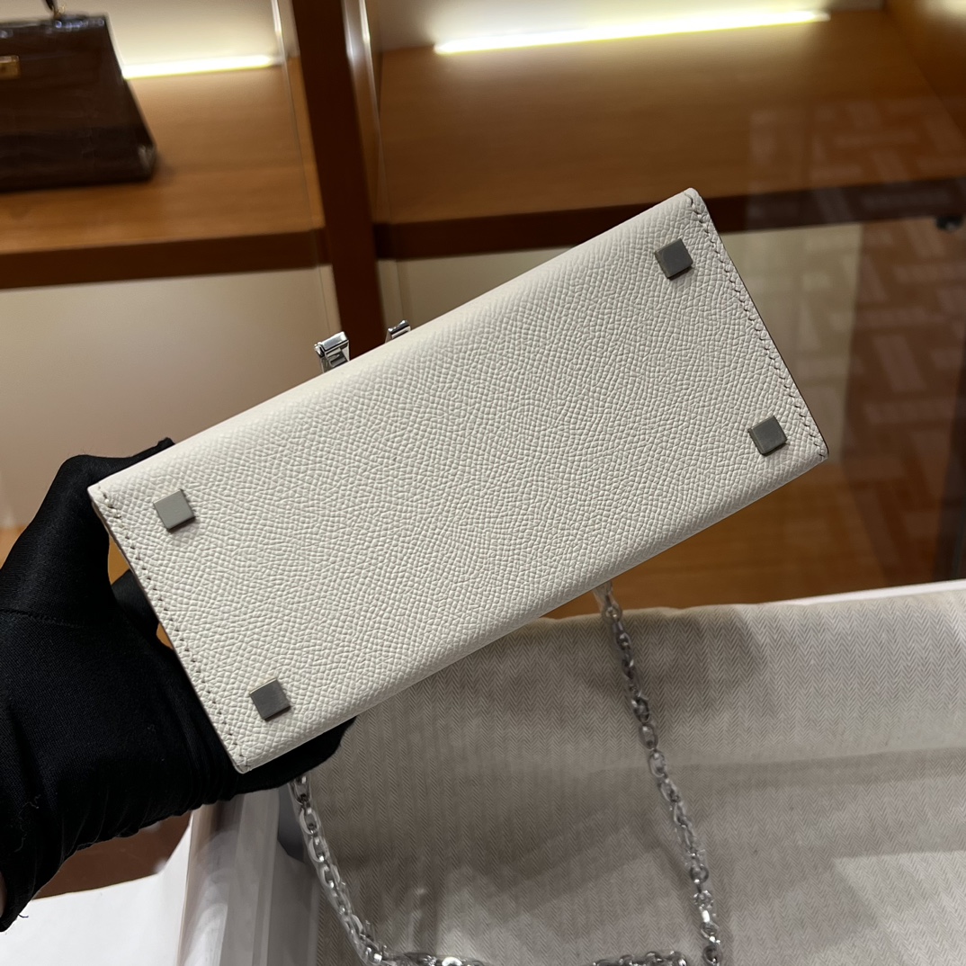 HERMES 爱马仕 Cinhetic 走秀款盒子包 10 Craie 奶昔白 Epsom 进口蜜蜡线 全手工制作
