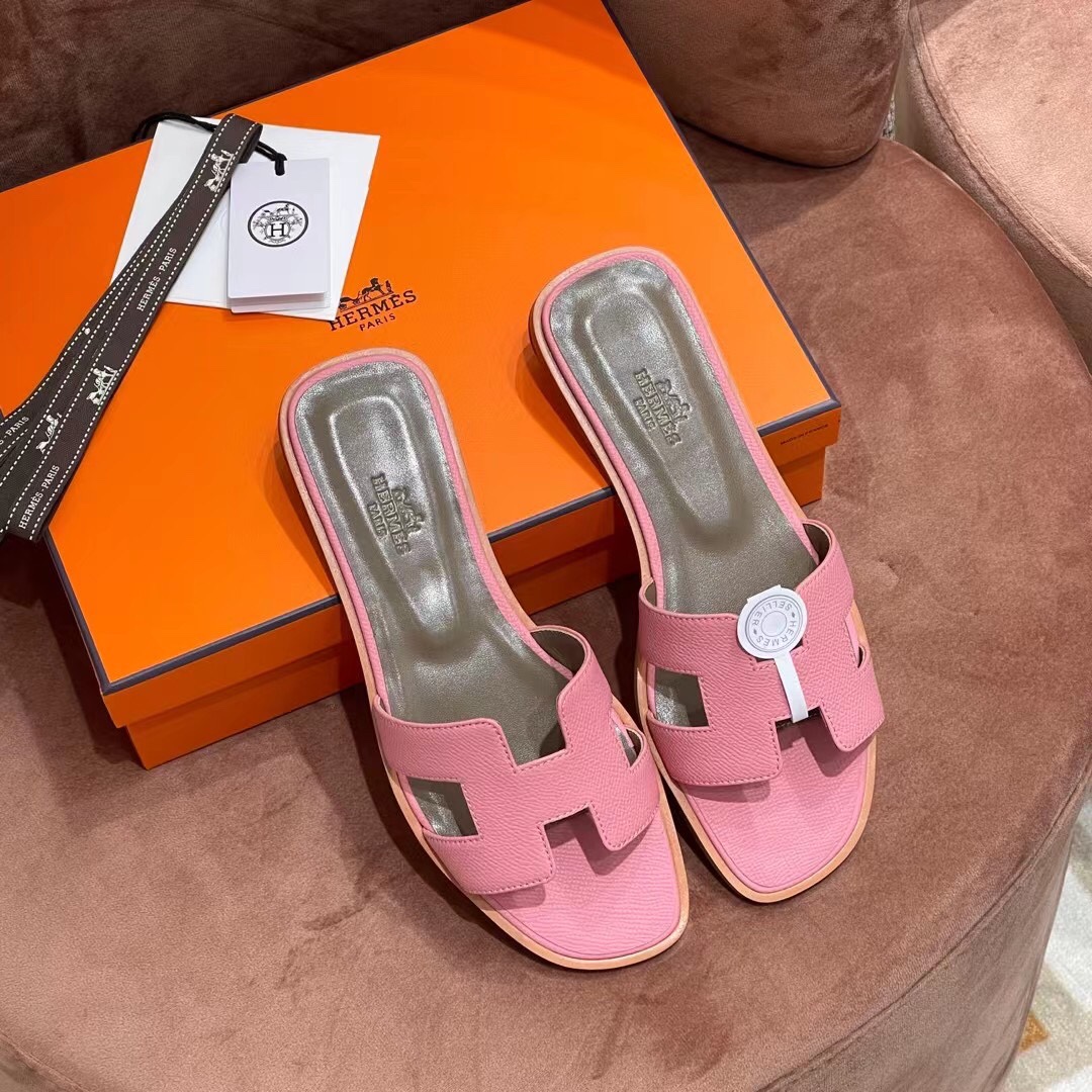HERMES 爱马仕 H拖鞋 34-41码 原厂同步 进口真皮大底 全手工制作 5P 樱花粉