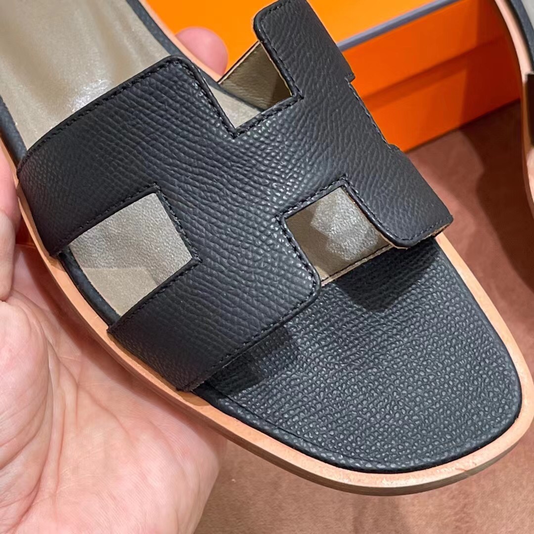 HERMES 爱马仕 H拖鞋 34-41码 原厂同步 进口真皮大底 全手工制作 89 Nior 经典黑