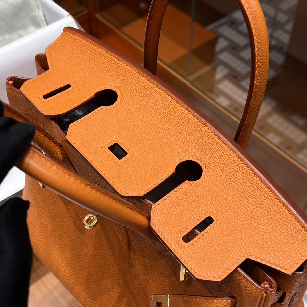 HERMES 爱马仕 Birkin 25cm 93 Orange 橙色 进口蜜蜡线 全手工制作