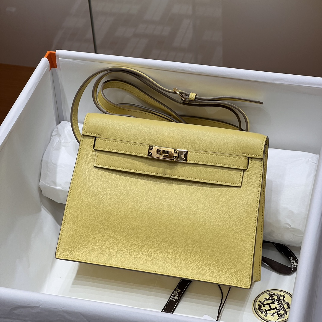 Birkinmm 铂金女王 HERMES 爱马仕 Kellydanse 22cm Evercolor皮 1Z Jaune Poussin小鸡黄 进口蜜蜡线 全手工制作