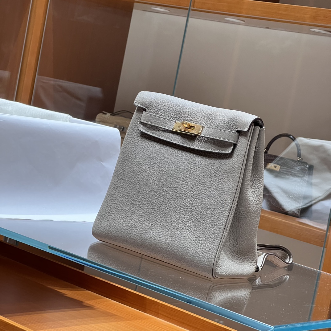 HERMES 爱马仕官网推荐 Kelly ado 双肩背包 21cm 80 Gris Perle 珍珠灰 Togo皮 进口蜜蜡线 全手工制作